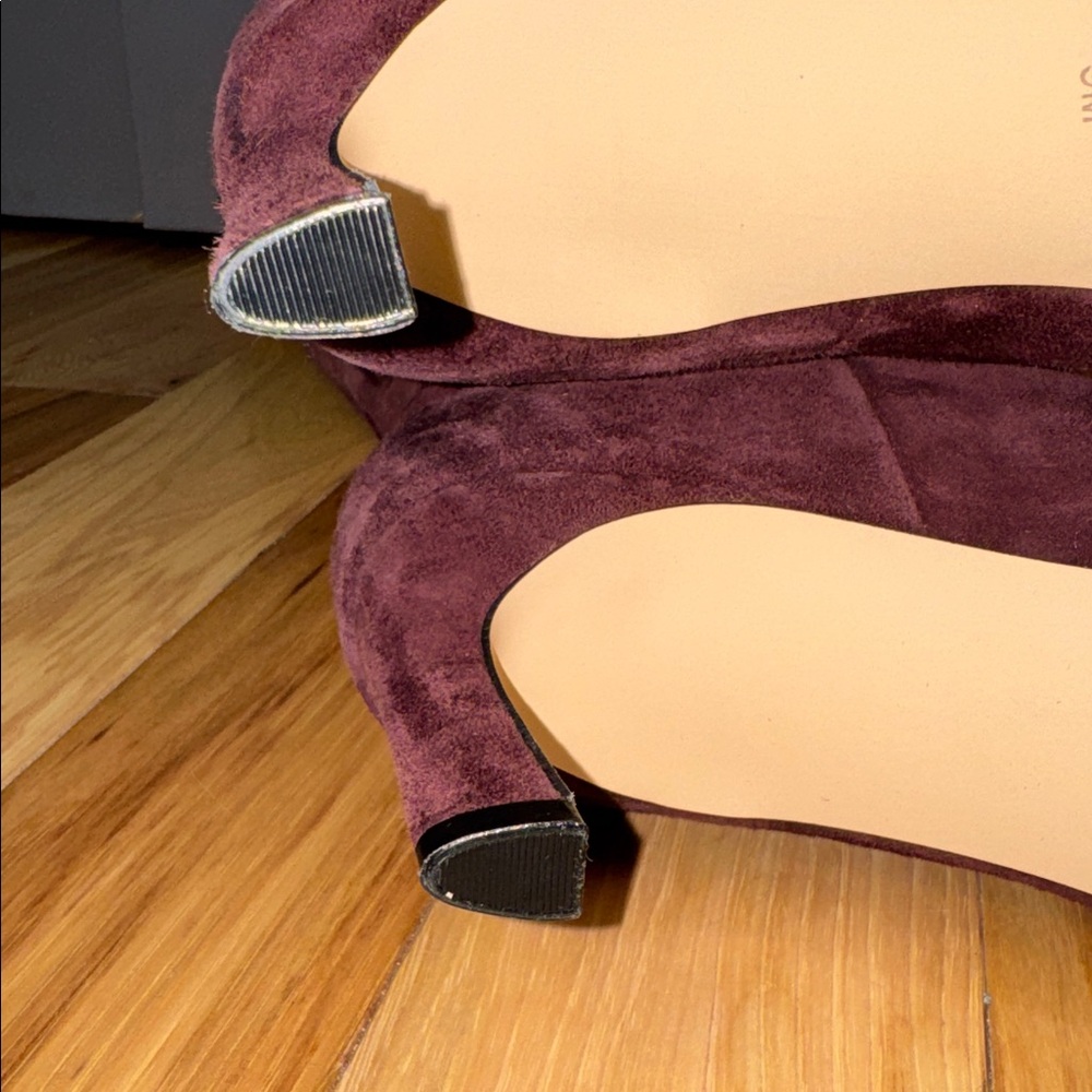 Nine West Knee High Boots Burgundy Suede Pointed Toe Heel Boots - Picture 8 of 11